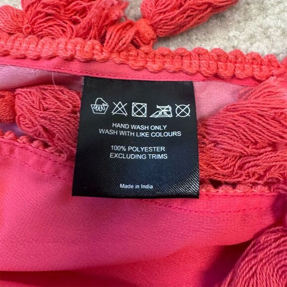 NWOT Pia Rossini Women's Pink Chiffon Cover Up with Pom Pom Trim - Picture 4 of 4